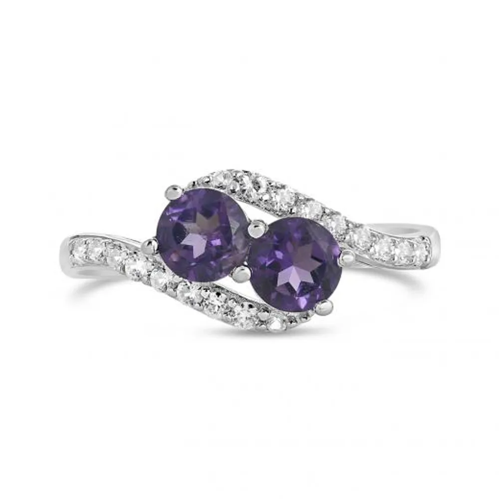 Sterling Silver Amethyst & Created White Sapphire Ring