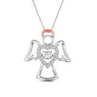 Sterling Silver Rose Plated Created White Sapphire Dancing Angel Pendant