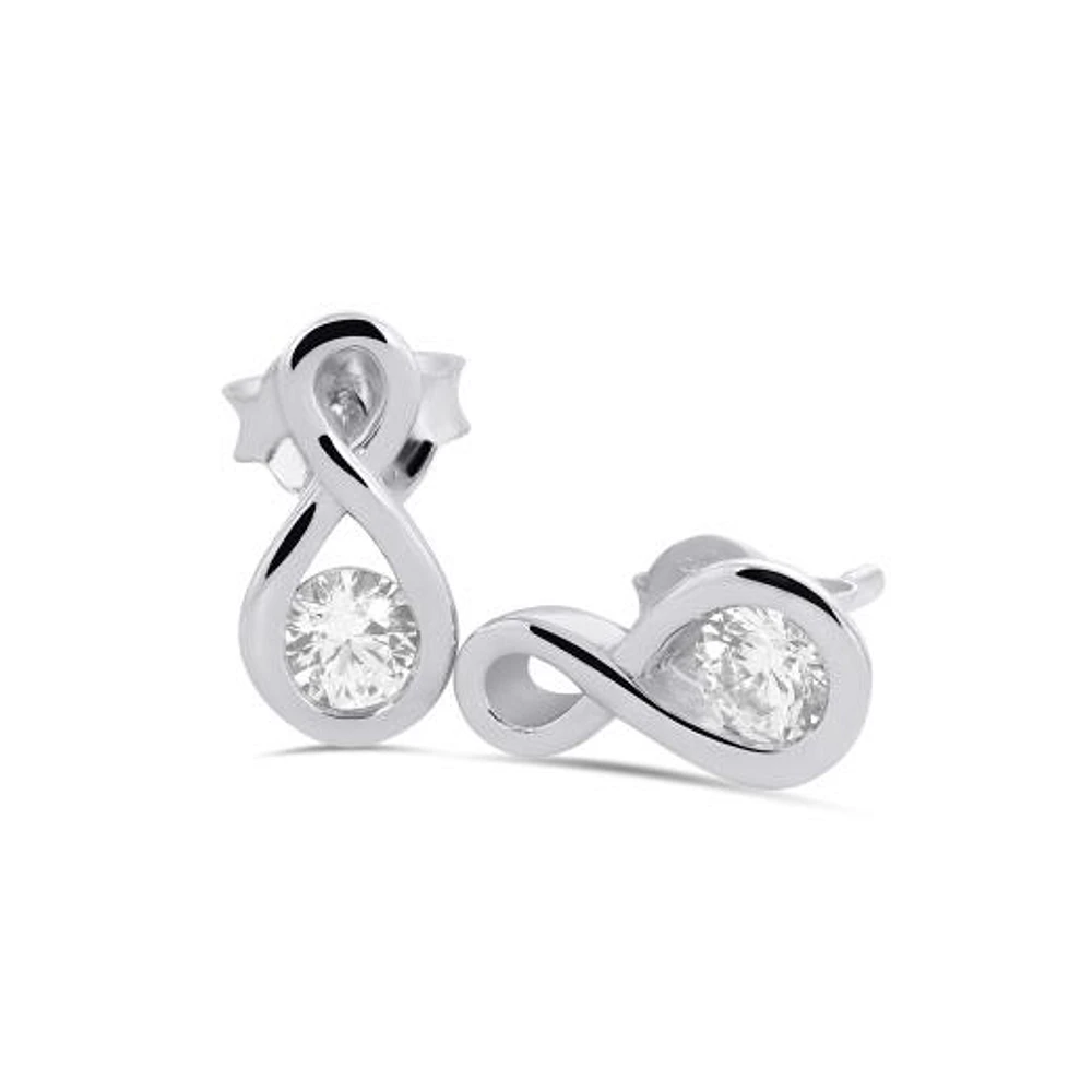 Sterling Silver Created White Sapphire Infinity Necklace and Earring Set