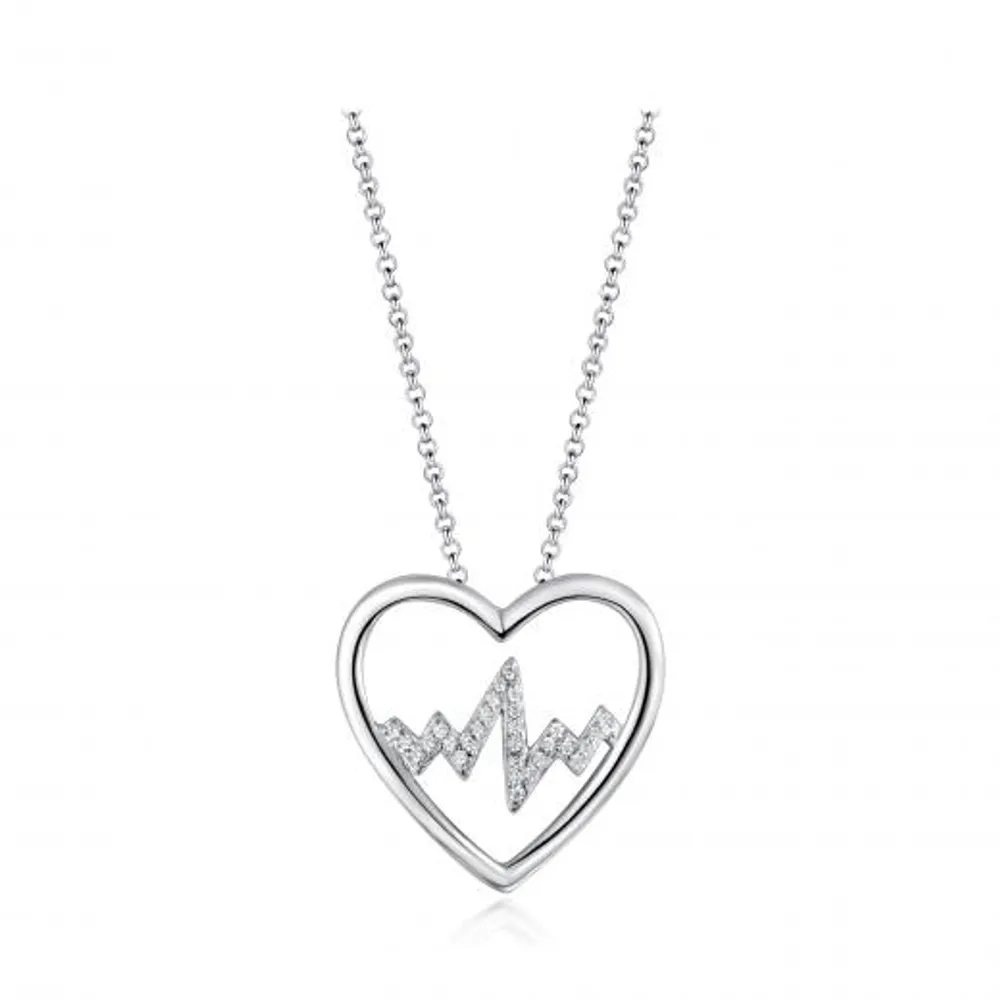 Sterling Silver Cubic Zirconia 19" Heartbeat Pendant