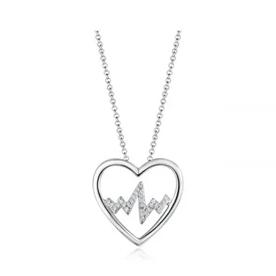 Sterling Silver Cubic Zirconia 19" Heartbeat Pendant