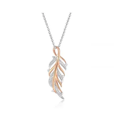 Sterling Silver Rose Plated Cubic Zirconia 19" Feather Pendant