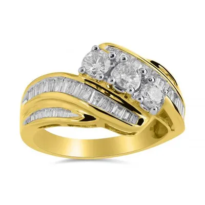 10K Yellow Gold 0.97CTW Three-Stone Fashion Ring
