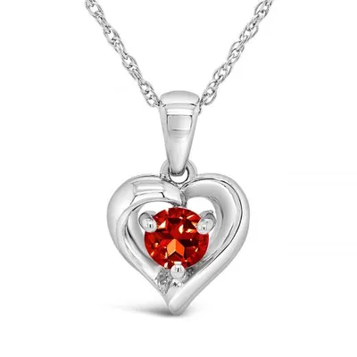 Sterling Silver Garnet Heart Pendant