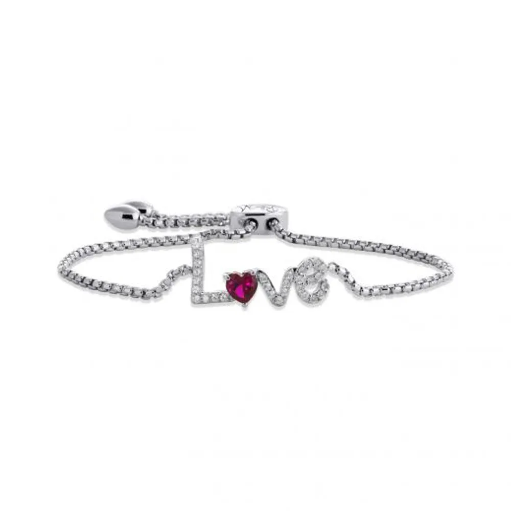 Sterling Silver Created Ruby & Created White Sapphire Bolo Bracelet