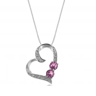 Sterling Silver Created Pink & Created White Sapphire Heart Pendant