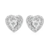 10K White Gold 0.13CTW Heart Earrings