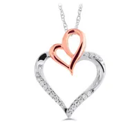 Sterling Silver 14K Rose Gold Plated 0.07CTW Heart Pendant