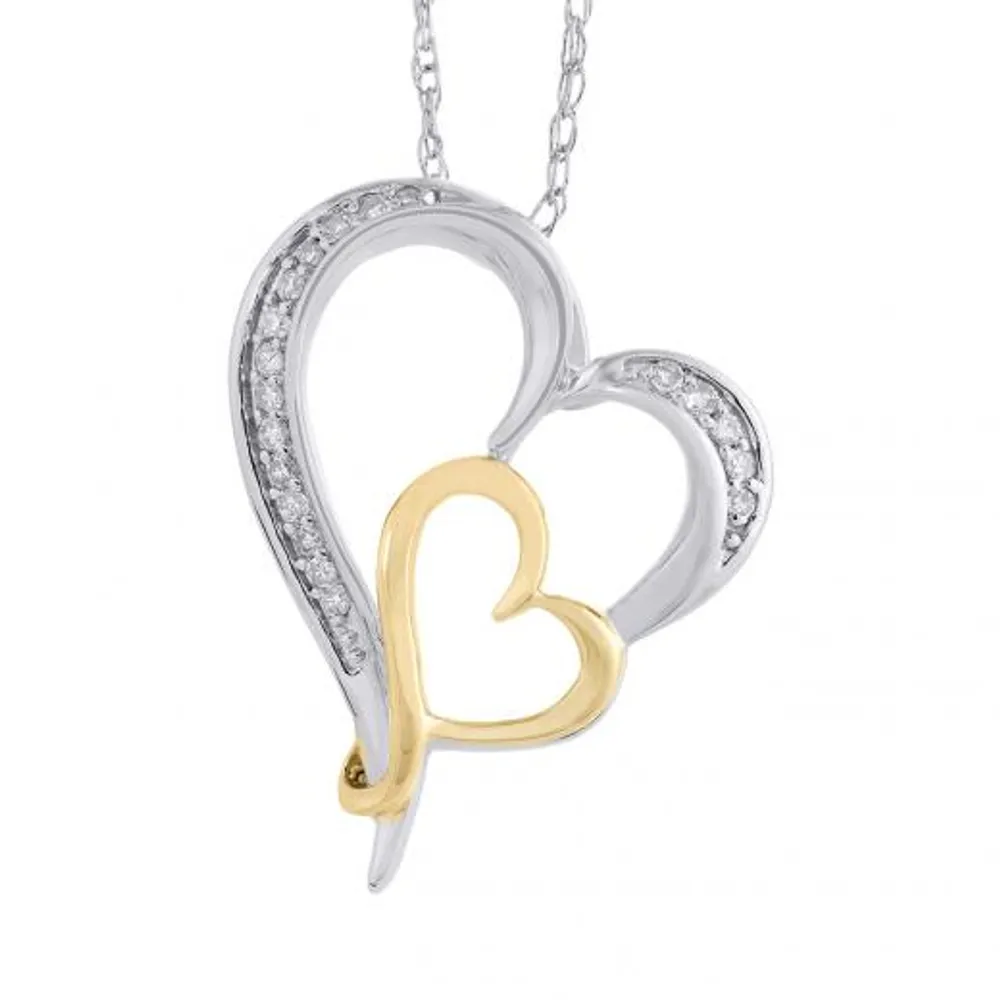 Sterling Silver 14K Yellow Gold Plated 0.07CTW Diamond Heart Pendant