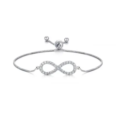 Sterling Silver Cubic Zirconia Infinity Bolo Bracelet