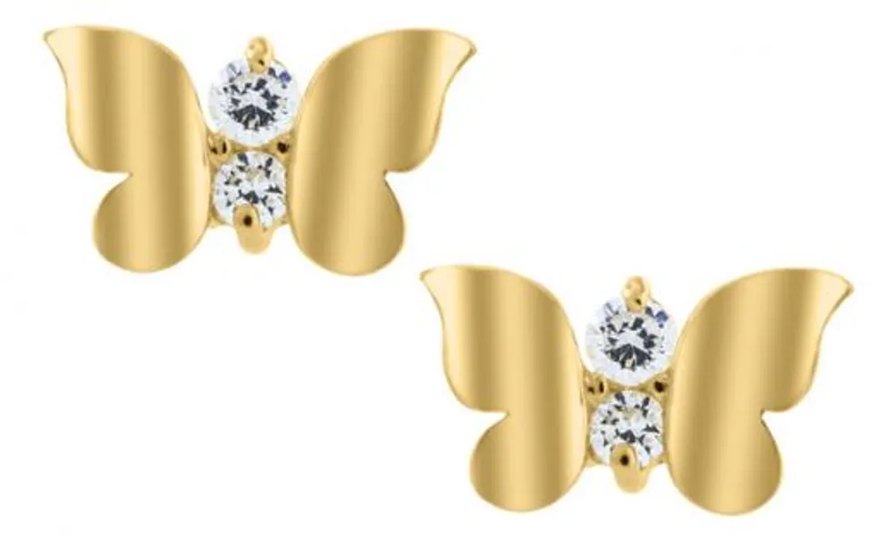 14K Yellow Gold Cubic Zirconia Earrings with 14K Gold Filled Fluted Bell Backs