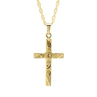14K Yellow Gold Filled 18" Floral Engraved Cross