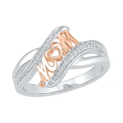 Sterling Silver and 10K Rose Gold 0.04CTW Mom Ring