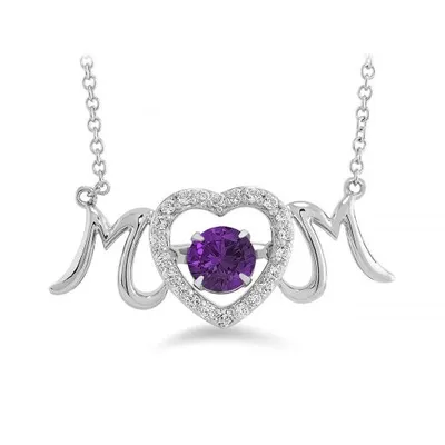 Sterling Silver Amethyst & Created White Sapphire Mom Necklace