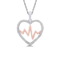 Sterling Silver 10K Rose Gold 0.09CTW Heartbeat Pendant