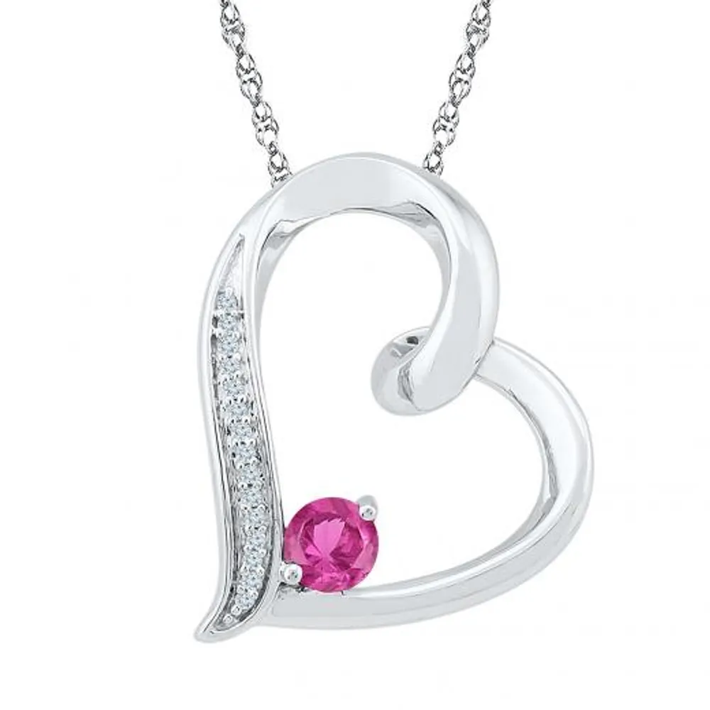 Sterling Silver Created Pink Sapphire & 0.03CTW Diamond Pendant