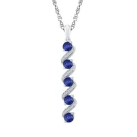 Sterling Silver Created Blue Sapphire & Diamond Pendant