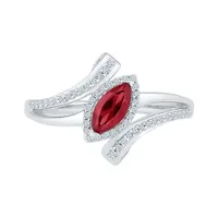 10K White Gold Created Ruby & 0.16CTW Diamond Ring