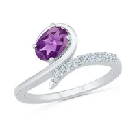 Sterling Silver Amethyst & Created White Sapphire Ring