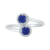 10K White Gold Created Blue Sapphire & 0.10CTW Diamond Ring