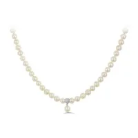 Sterling Silver 8-8.5mm White Pearl Cubic Zirconia Choker with Extender