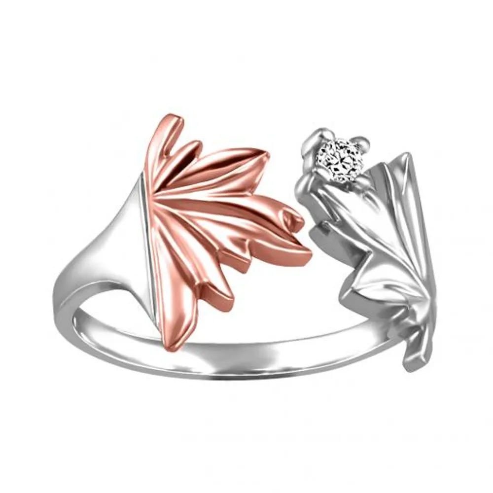 Glacier Fire 10K White and Rose Gold Maple Leaf 0.05CT Diamond Ring