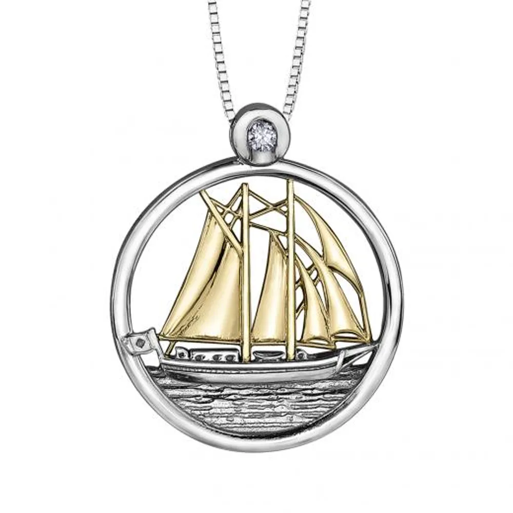 Glacier Fire 10K Yellow Gold Canadian Diamond Sterling Silver Sailboat Pendant