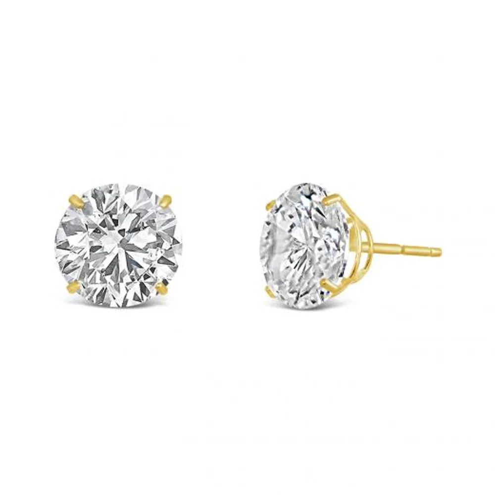 10K Gold 8mm Round Cubic Zirconia Studs