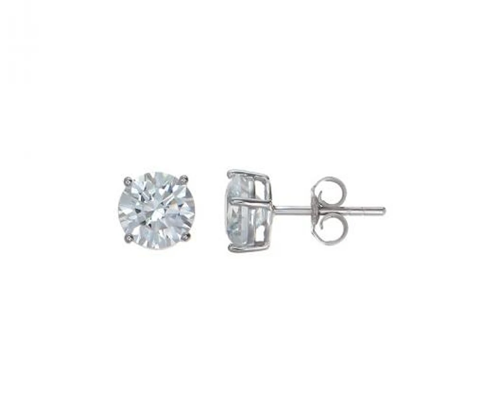 10K White Gold 8mm Round Cubic Zirconia Studs