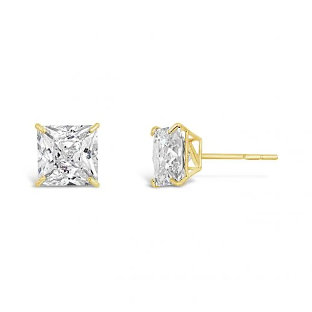 10K Gold 6mm Princess Cubic Zirconia Studs