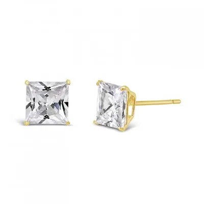 10K Gold 6mm Princess Cubic Zirconia Studs