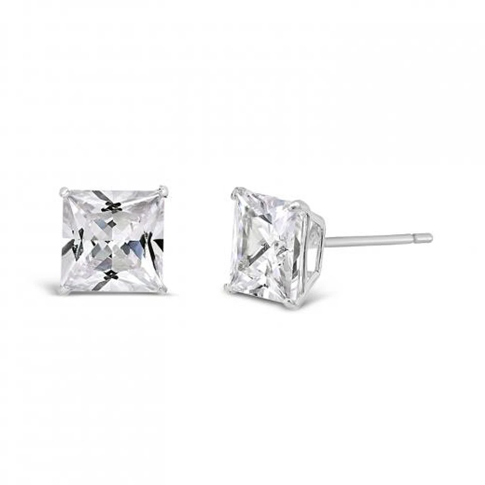 10K White Gold 6mm Princess Cubic Zirconia Studs