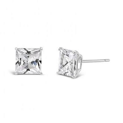 10K White Gold 6mm Princess Cubic Zirconia Studs