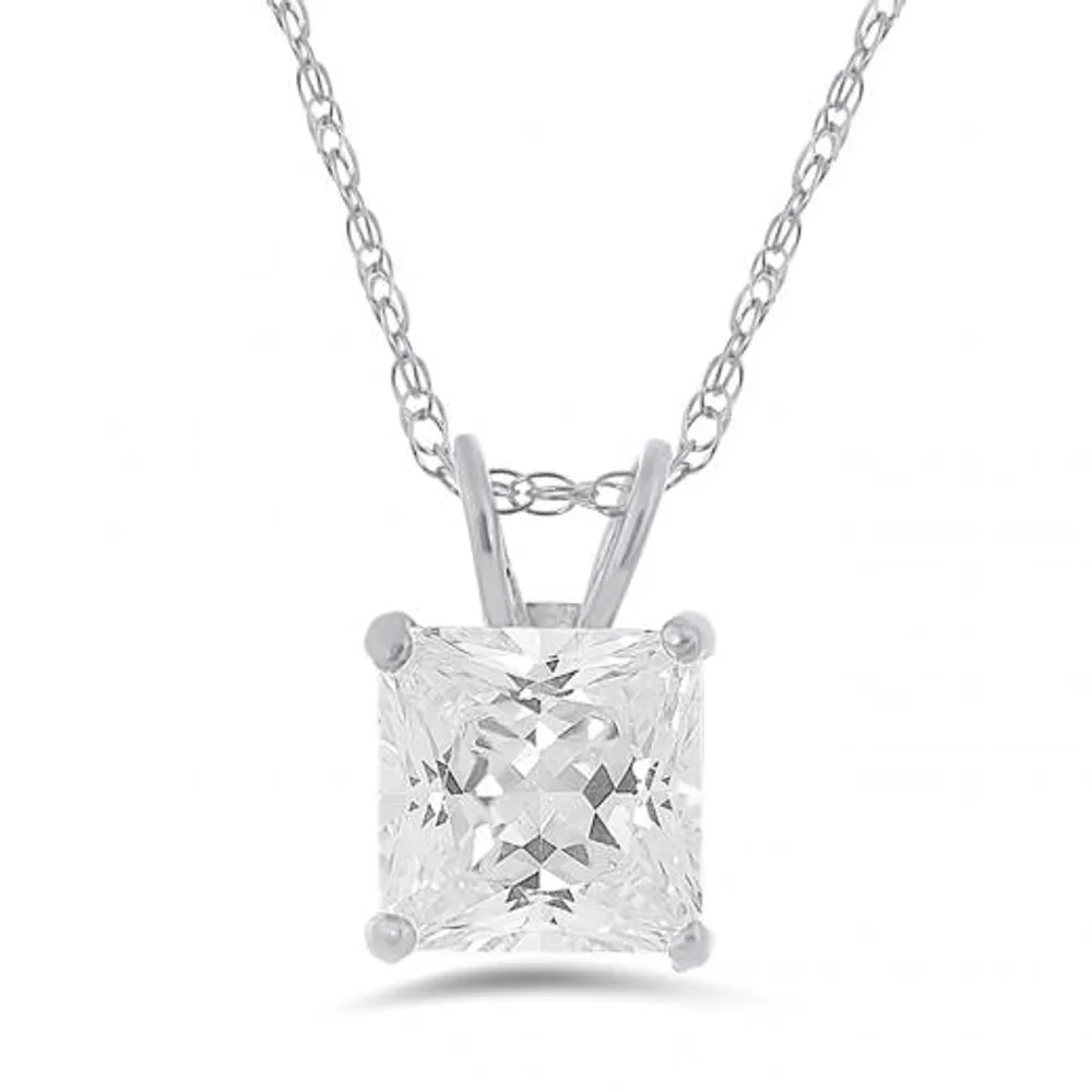 10K White Gold 6mm Princess Cubic Zirconia Solitaire Pendant