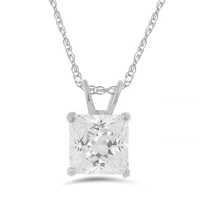 10K White Gold 6mm Princess Cubic Zirconia Solitaire Pendant