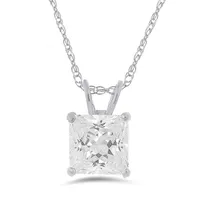 10K White Gold 6mm Princess Cubic Zirconia Solitaire Pendant