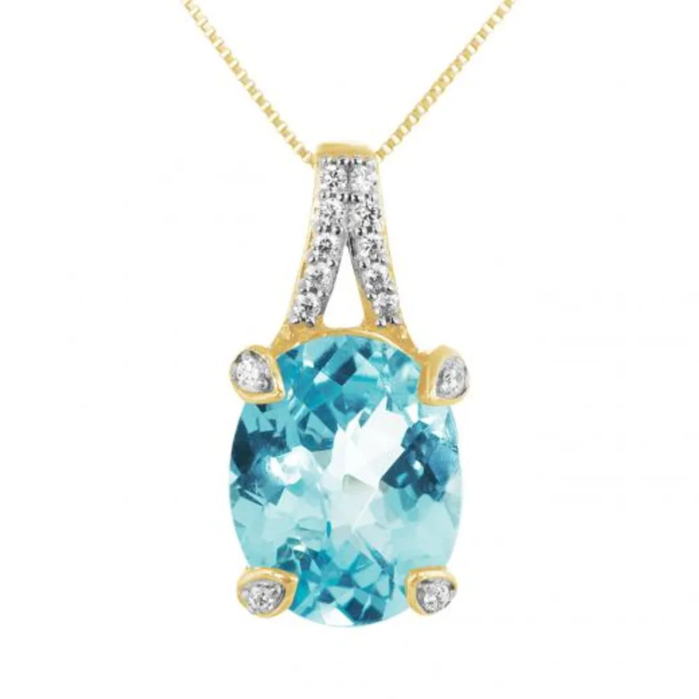 10K Yellow Gold Blue Topaz & 0.07CTW Diamond Pendant with 17" Chain