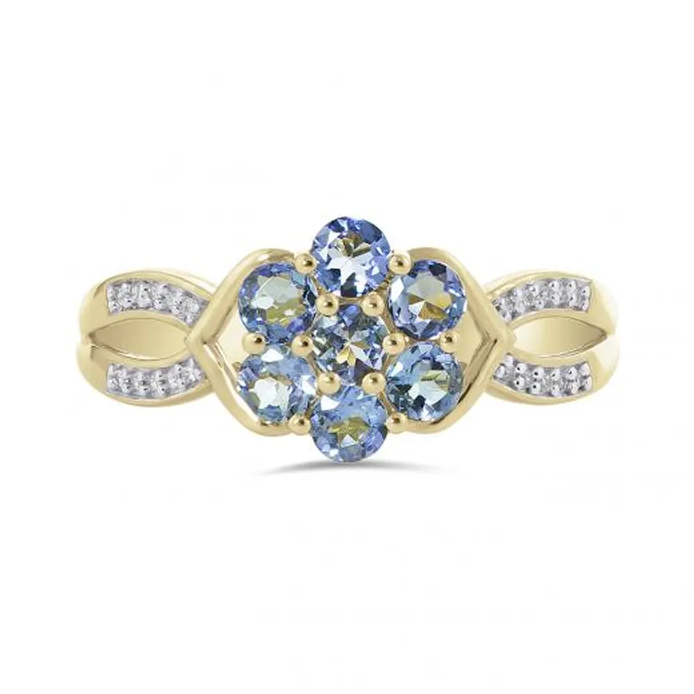 10K Yellow Gold Tanzanite & 0.05CTW Diamond Cluster Ring