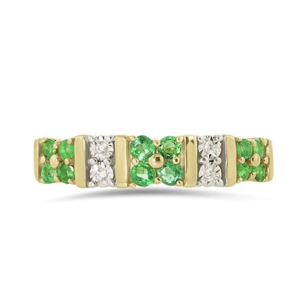 10K Yellow Gold Emerald & 0.02CTW Diamond Ring