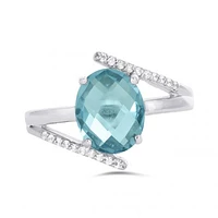 Sterling Silver Blue Topaz & 0.10CTW Diamond Ring