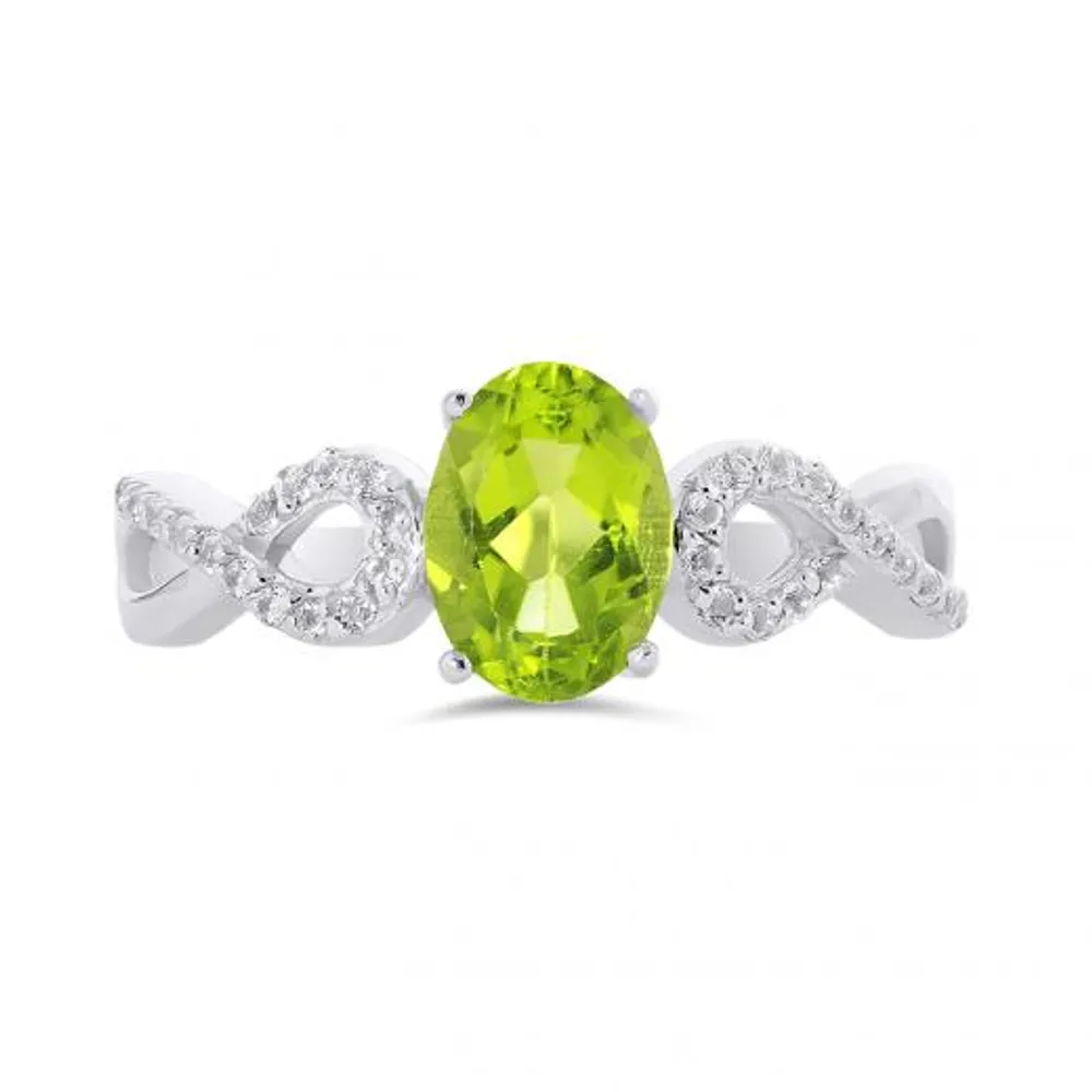 10K White Gold Peridot & White Topaz Ring