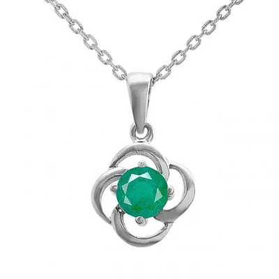 10K White Gold Emerald Flower Pendant