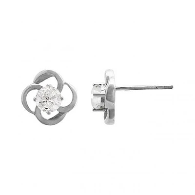 10K White Gold White Topaz Flower Earrings