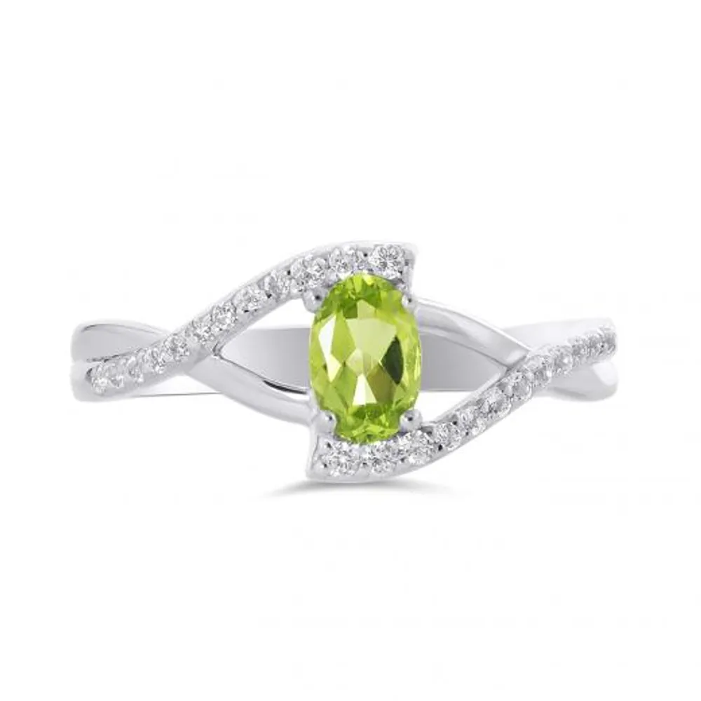 10K White Gold Peridot & White Topaz Ring