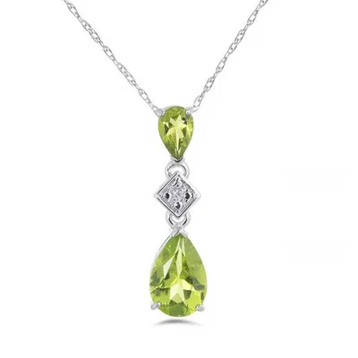 10K White Gold Peridot & Diamond Pendant with Chain