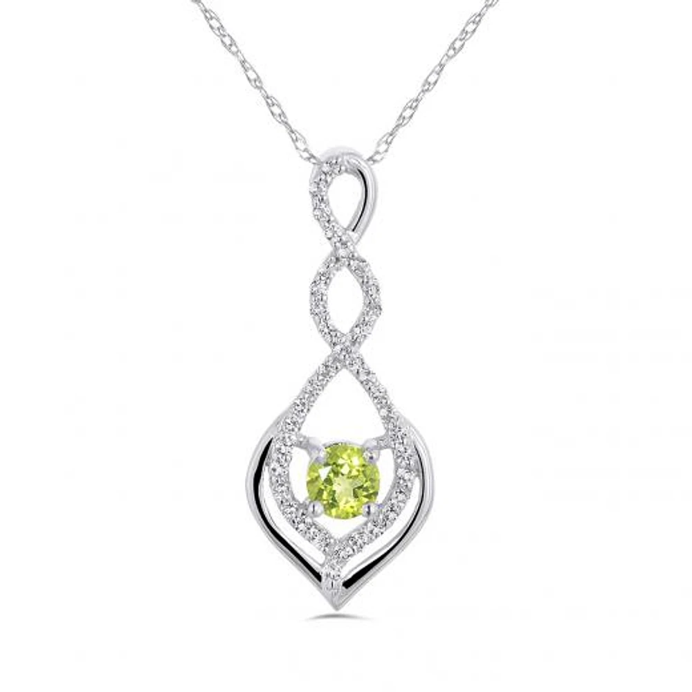 10K White Gold Peridot & White Topaz Pendant with Chain