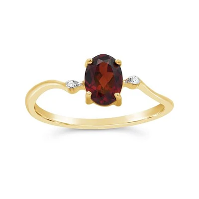 10K Yellow Gold Garnet & Diamond Ring