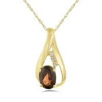 10K Yellow Gold Garnet & Diamond Pendant with Chain