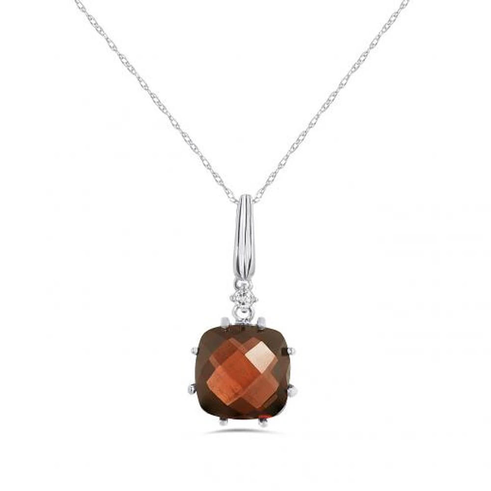 10K White Gold Garnet & White Topaz Pendant with Chain