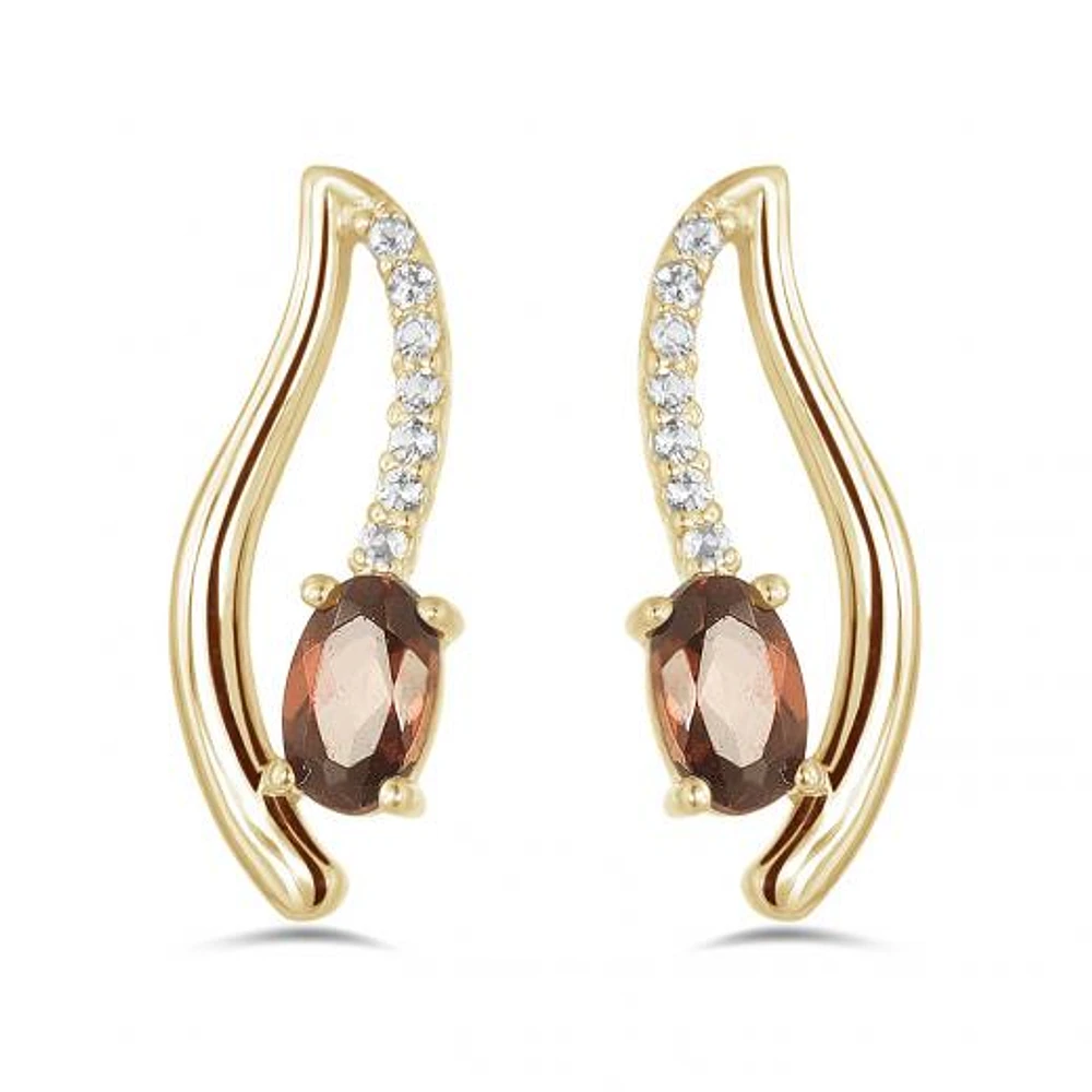 10K Yellow Gold Garnet & White Topaz Earrings